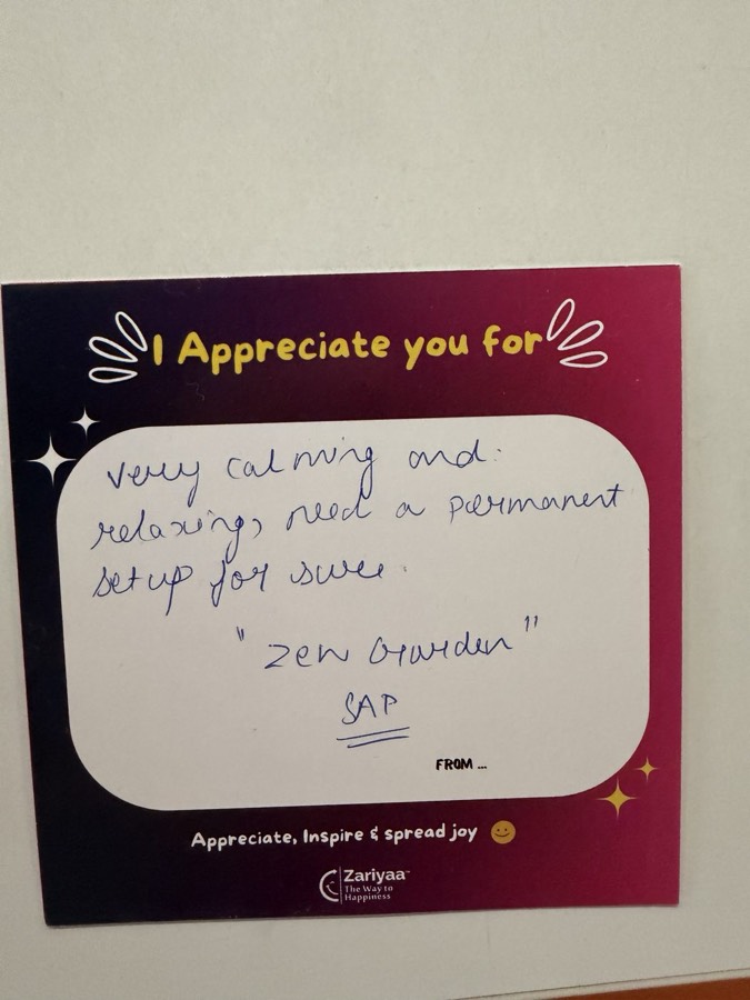 A note written by hand in the Zen Garden book