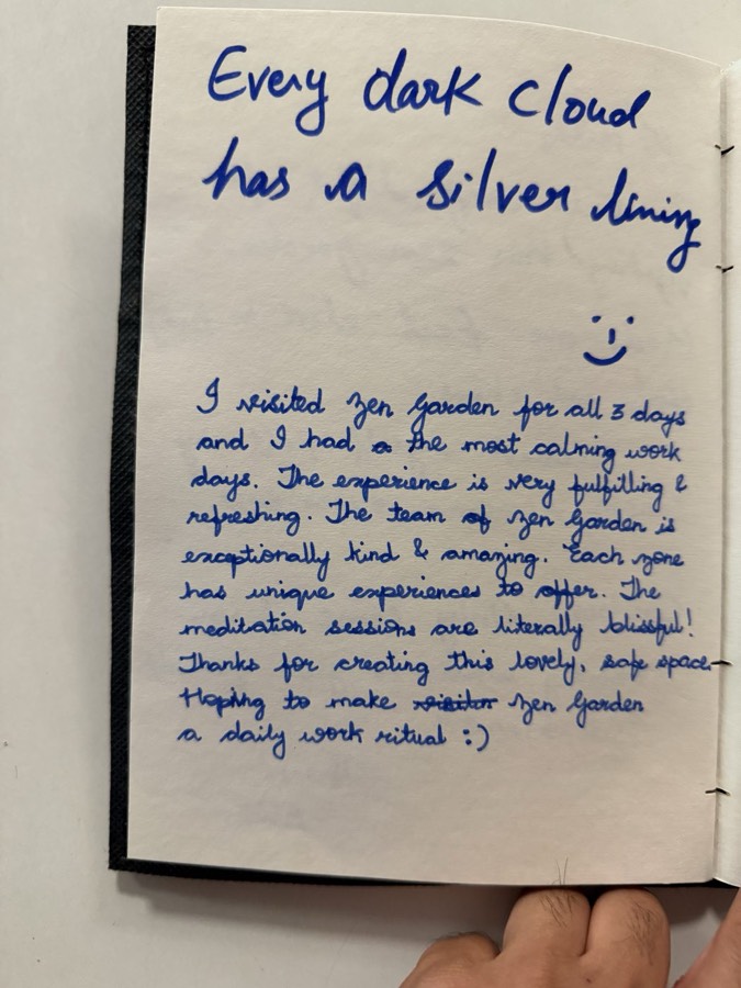A note written by hand in the Zen Garden book