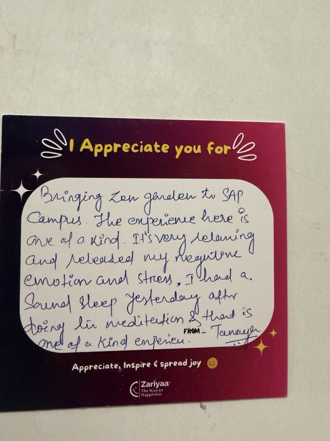 A note written by hand in the Zen Garden book
