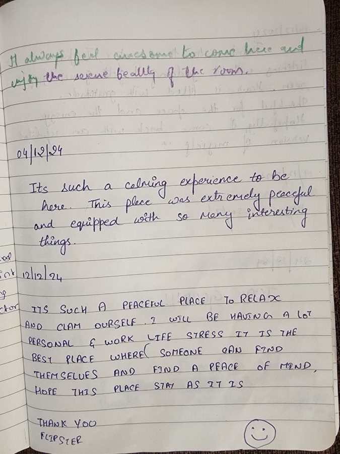 A note written by hand in the Zen Garden book