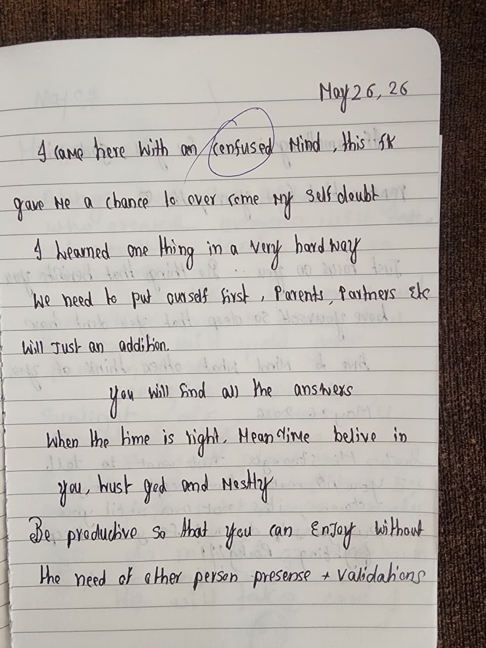 Handwritten testimonial card from a Zen Garden visitor